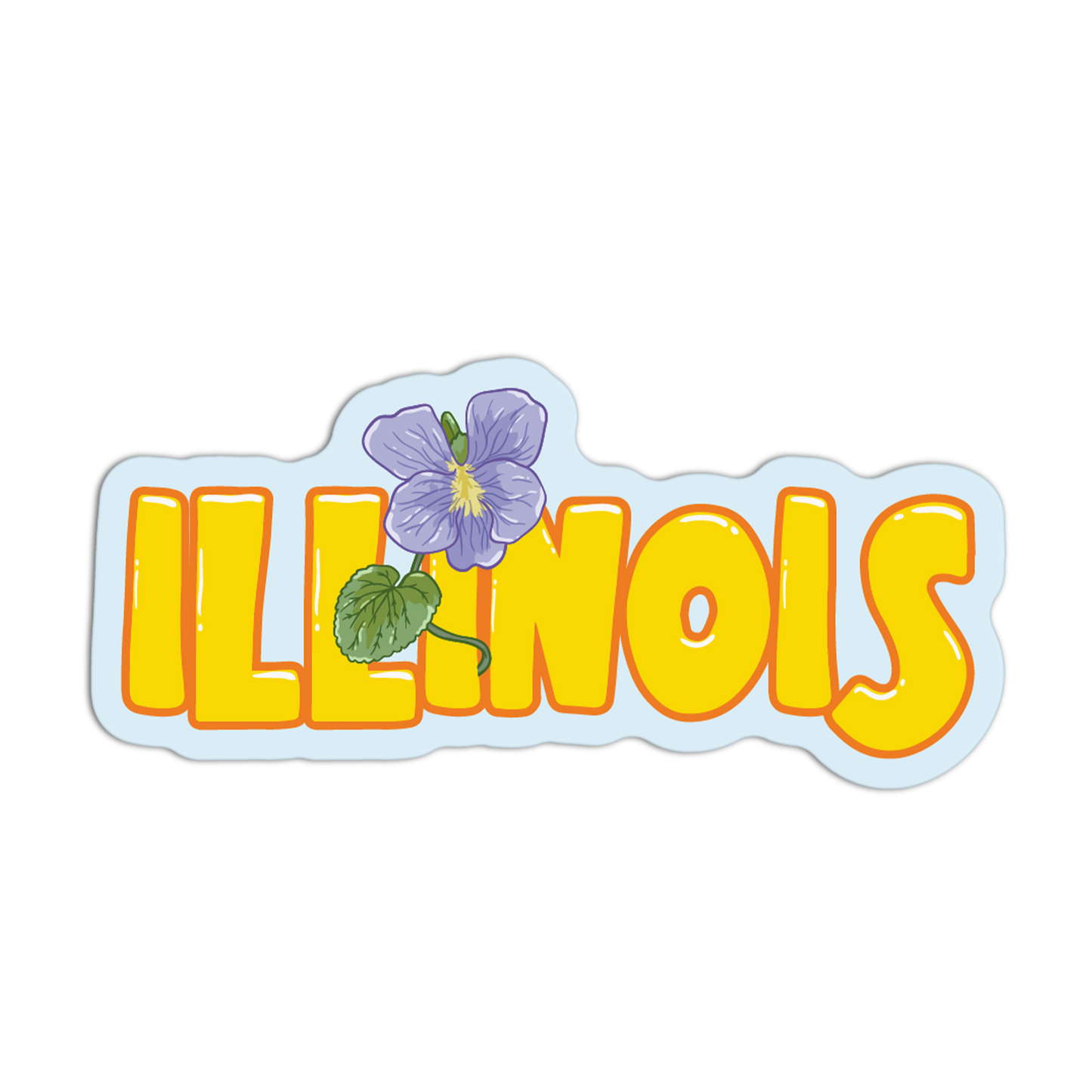 Sticker with 'ILLINOIS' text and a purple flower on a white background