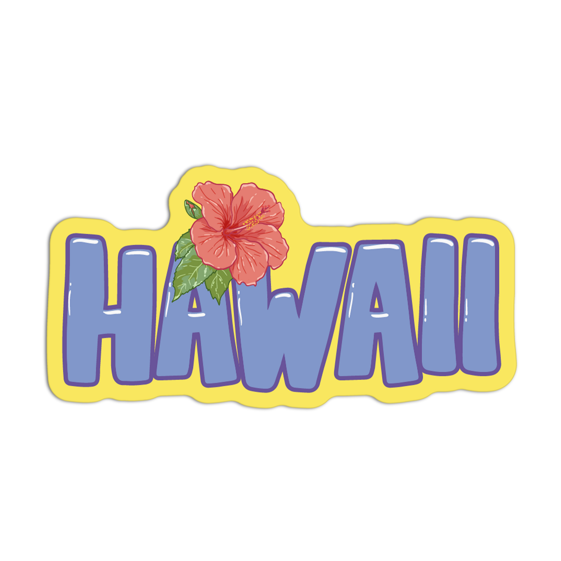 Sticker with 'HAWAII' text and a pink flower on a white background