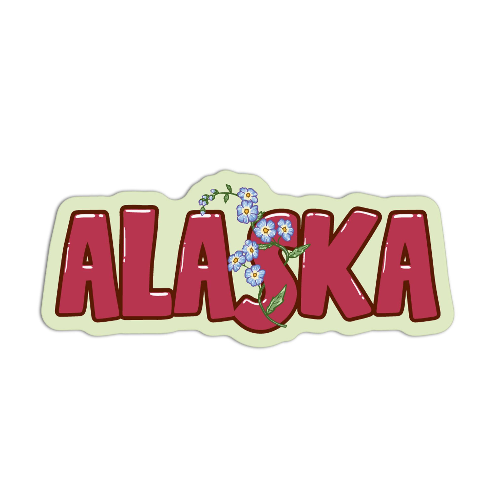 Sticker with 'ALASKA' text and floral design on a white background