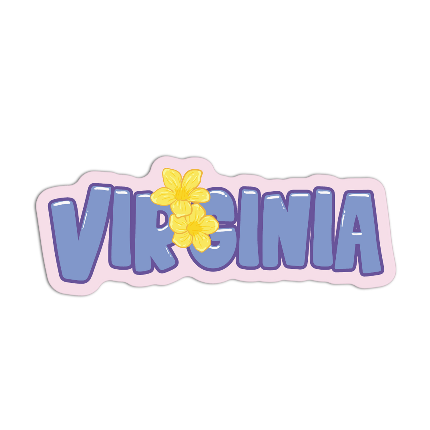 Sticker with 'Virginia' text and a yellow flower on a white background