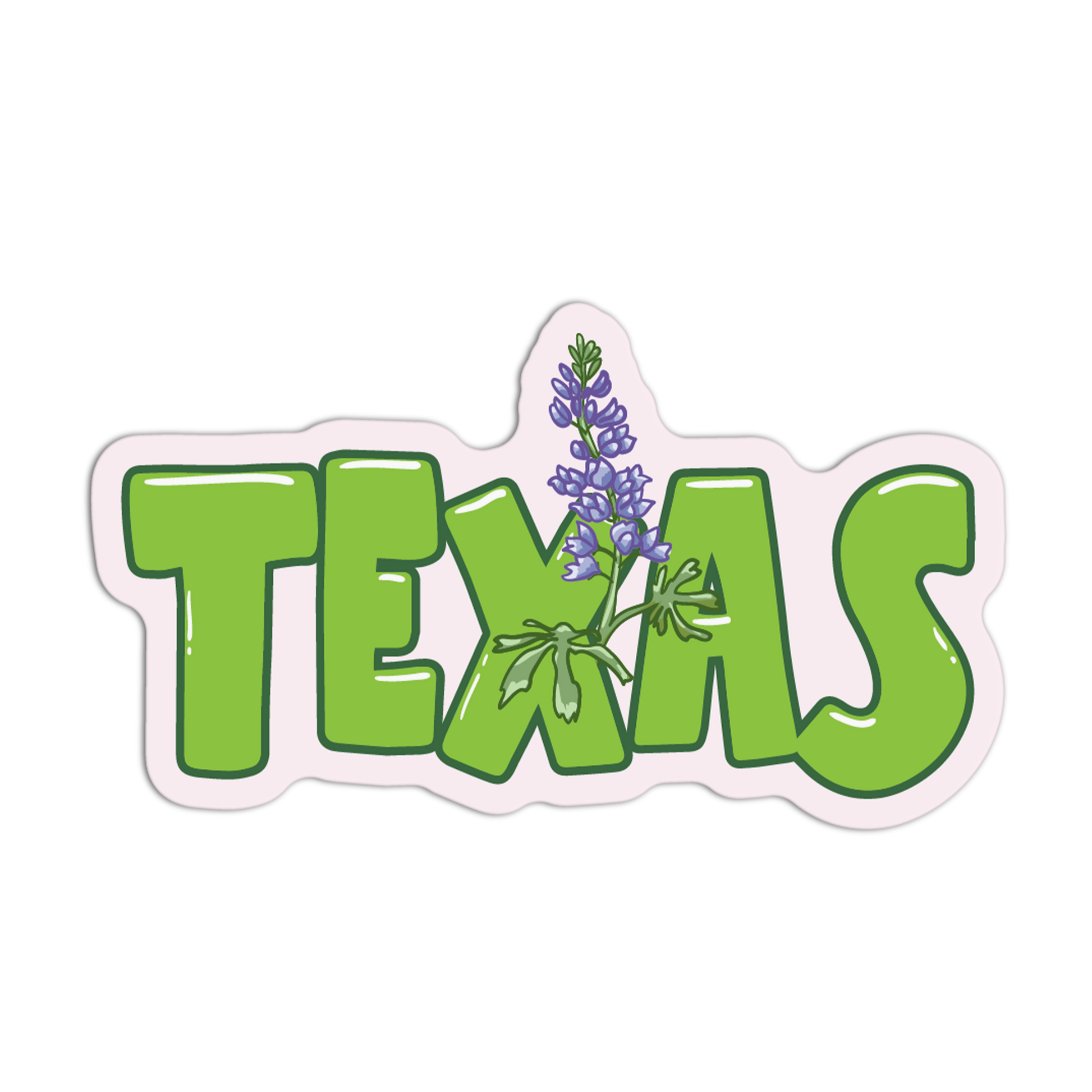 Sticker with 'TEXAS' text and a flower design on a white background