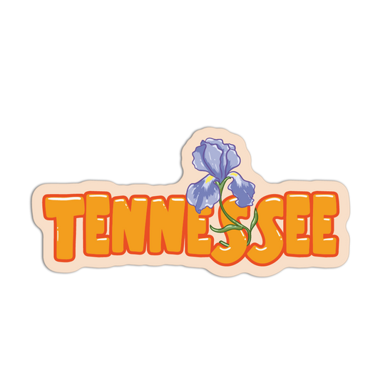 Sticker with 'TENNESSEE' text and a purple flower on a white background