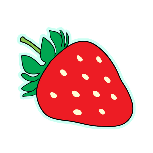 Cartoon strawberry with a green stem on a white background