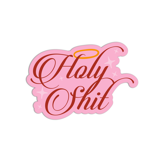 Pink and red graphic with 'Holy Shit' text on a white background