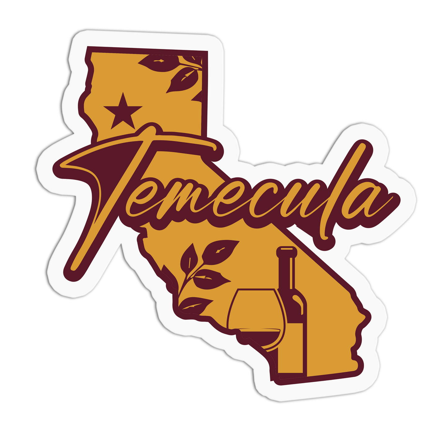 Sticker with 'Temecula' text and California shape on a white background