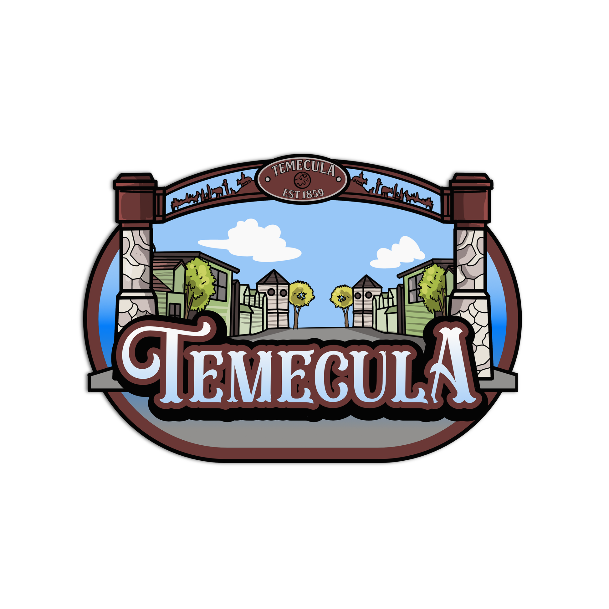 Logo of Temecula with a scenic illustration and text on a white background