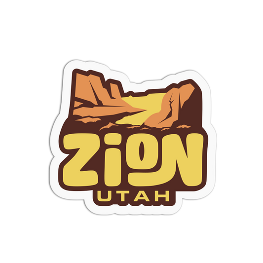 Sticker with 'Zion Utah' text and mountain graphic on a white background