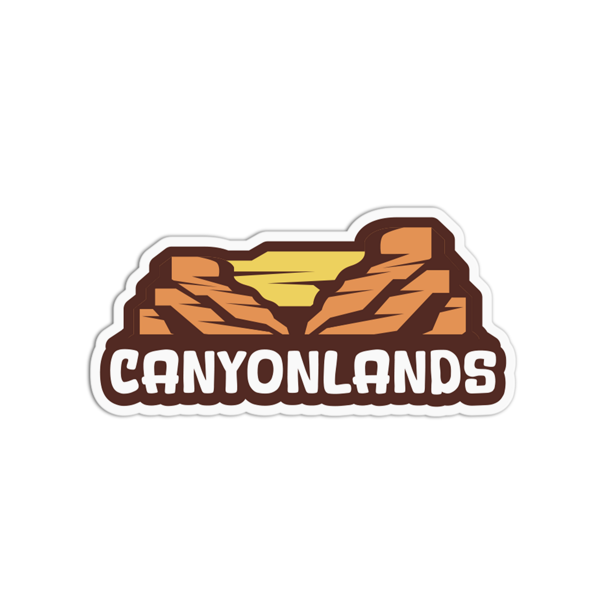 Sticker with 'CANYONLANDS' text and canyon design on a white background