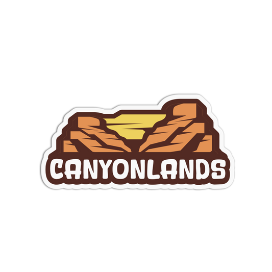 Sticker with 'CANYONLANDS' text and canyon design on a white background