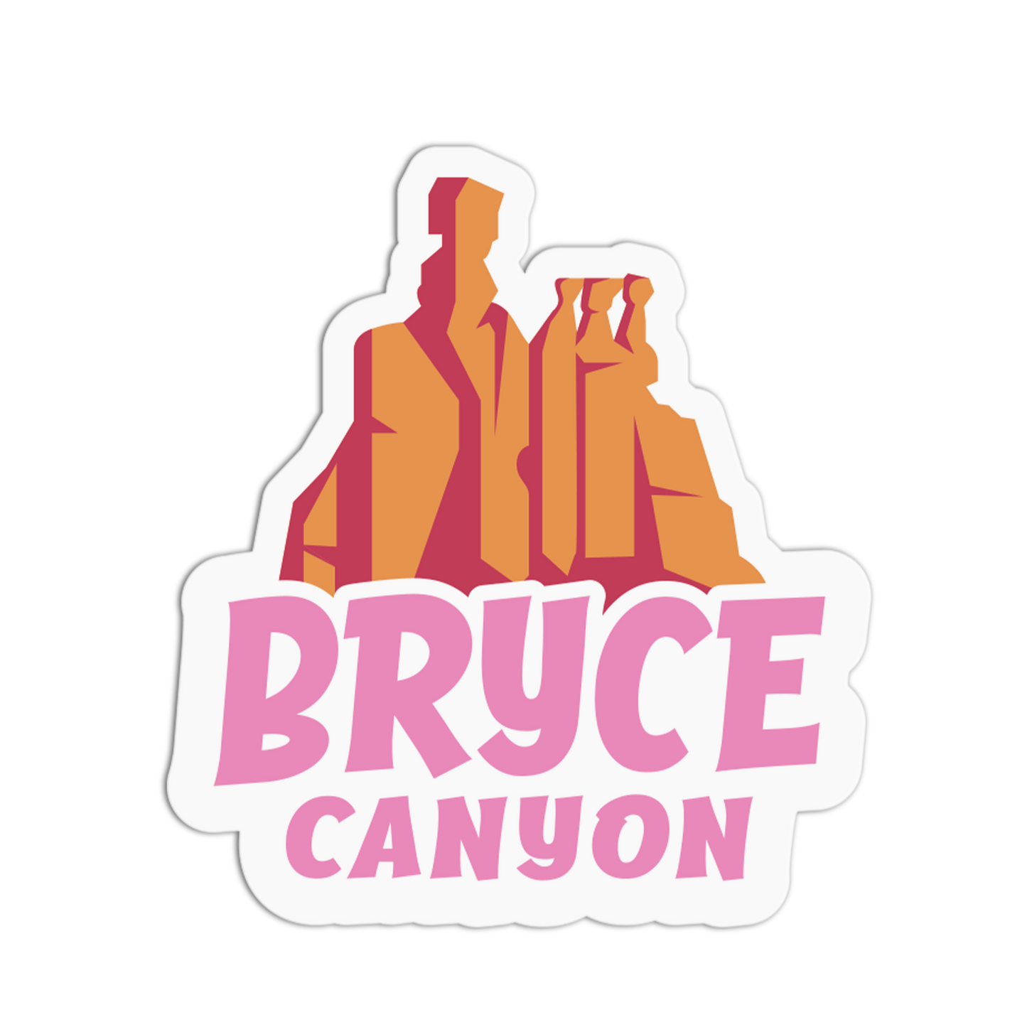 Sticker with 'Bryce Canyon' text and silhouette of mountains on a white background
