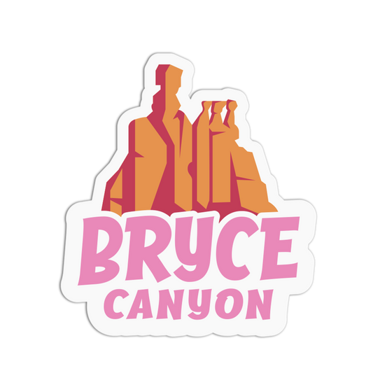 Sticker with 'Bryce Canyon' text and silhouette of mountains on a white background