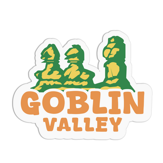 Sticker with green goblins and 'Goblin Valley' text on a white background