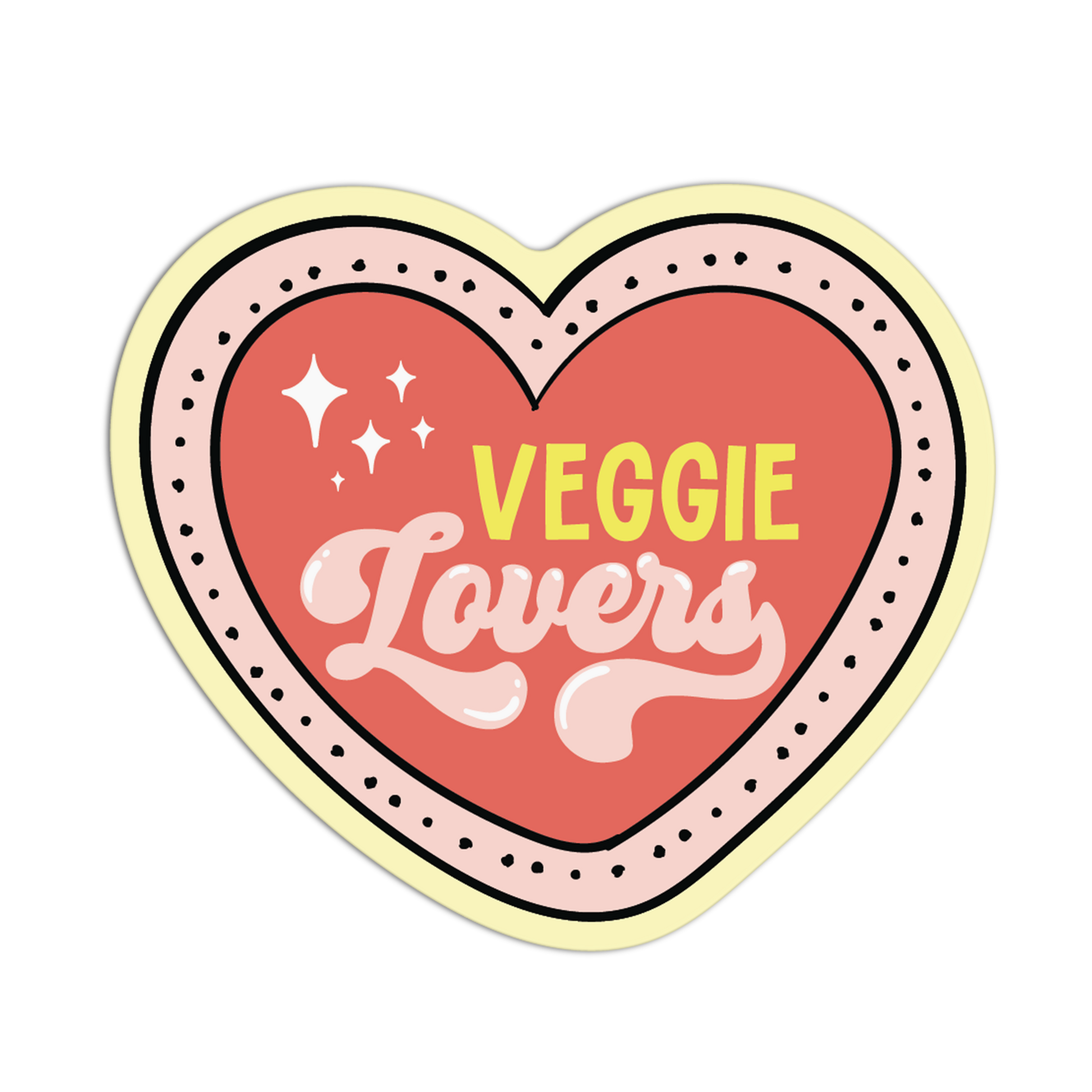 Heart-shaped sticker with 'Veggie Lovers' text on a white background