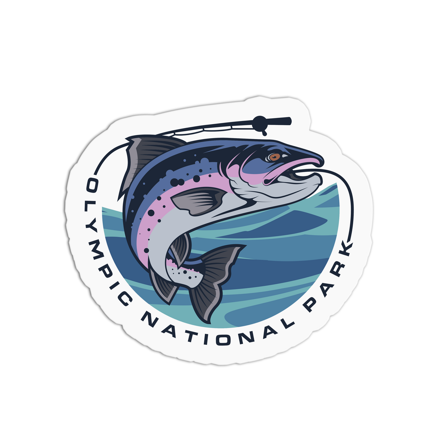 Sticker with a fish design and 'Olympic National Park' text on a white background