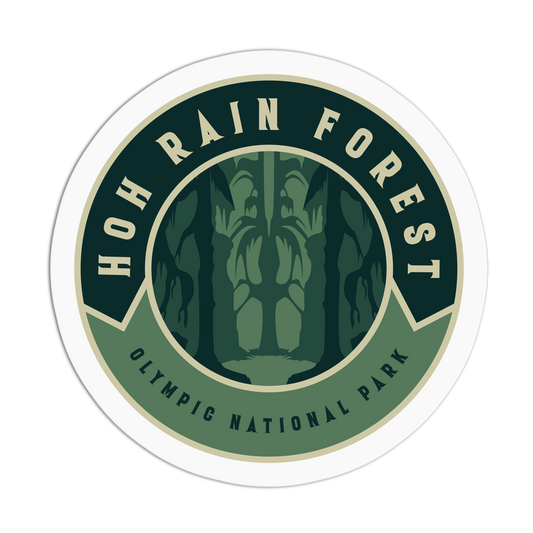 Sticker with 'Hoh Rain Forest, Olympic National Park' design on a white background
