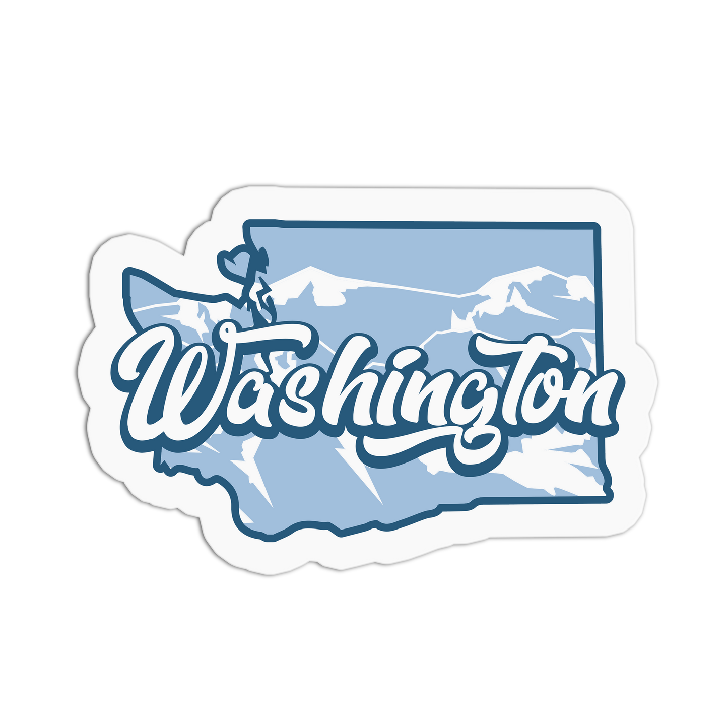 Sticker with 'Washington' text and state outline on a white background