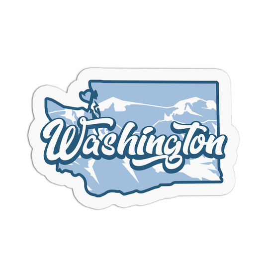 Sticker with 'Washington' text and state outline on a white background