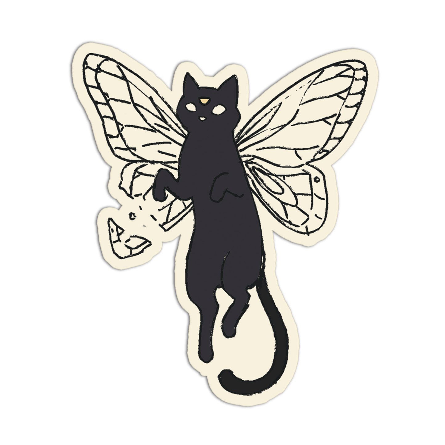 Black cat with butterfly wings on a beige background