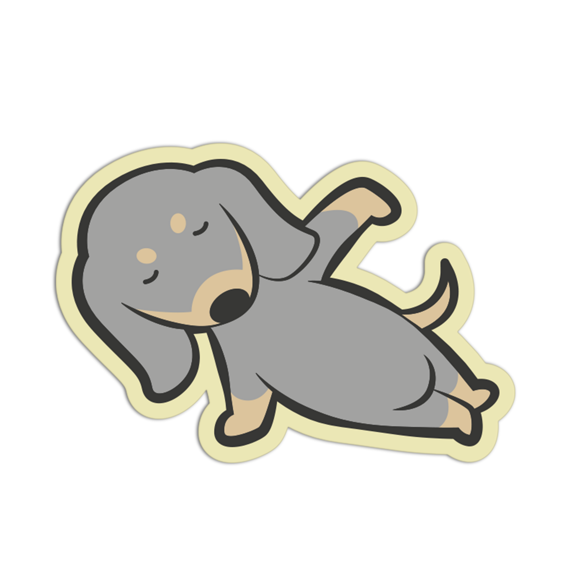 Sticker of a gray dog with black accents on a white background