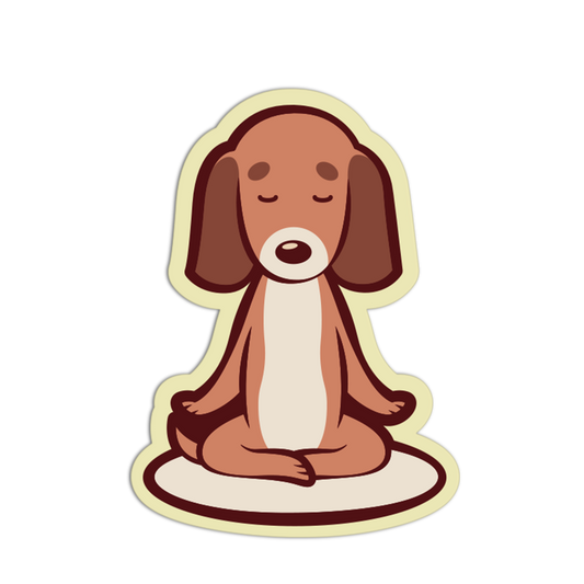 Illustration of a dog in a meditative pose on a white background