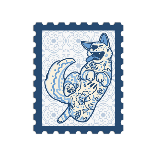 Porcelain Dog Zodiac Stamp Sticker
