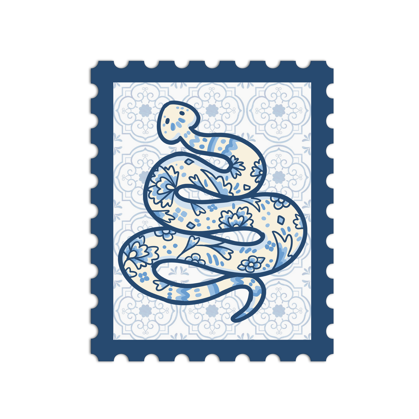 Porcelain Snake Zodiac Stamp Sticker