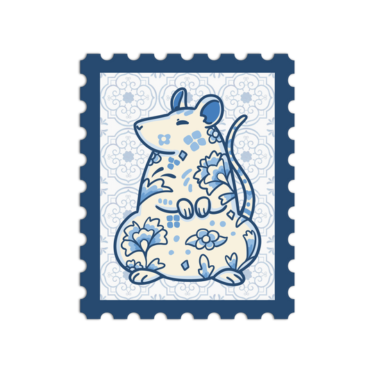 Porcelain Rat Zodiac Stamp Sticker