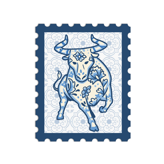 Porcelain Ox Zodiac Stamp Sticker