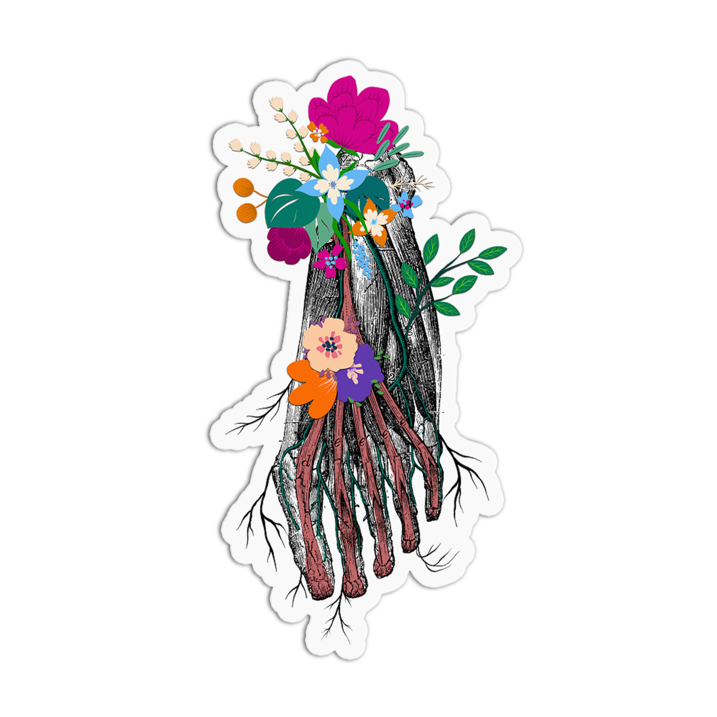 Foot with Flowers Anatomy Sticker