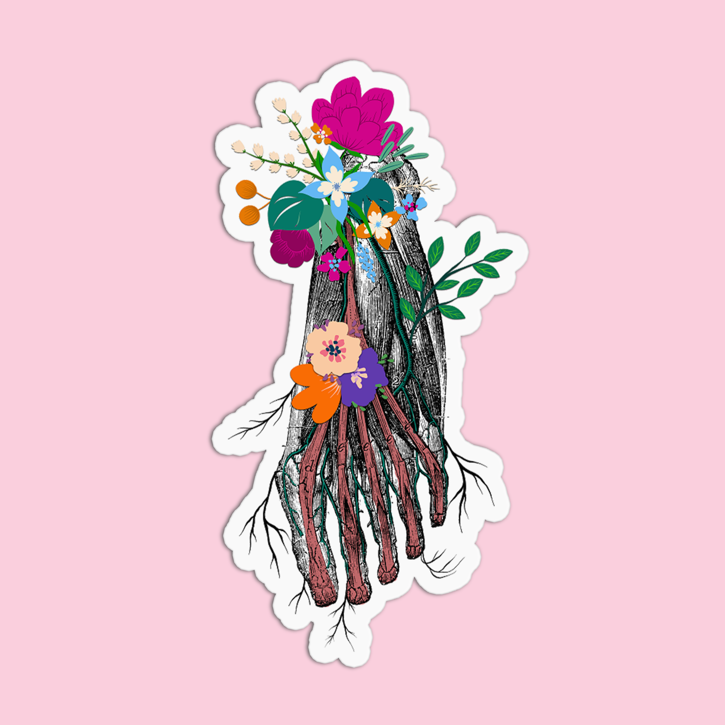 Foot with Flowers Anatomy Sticker