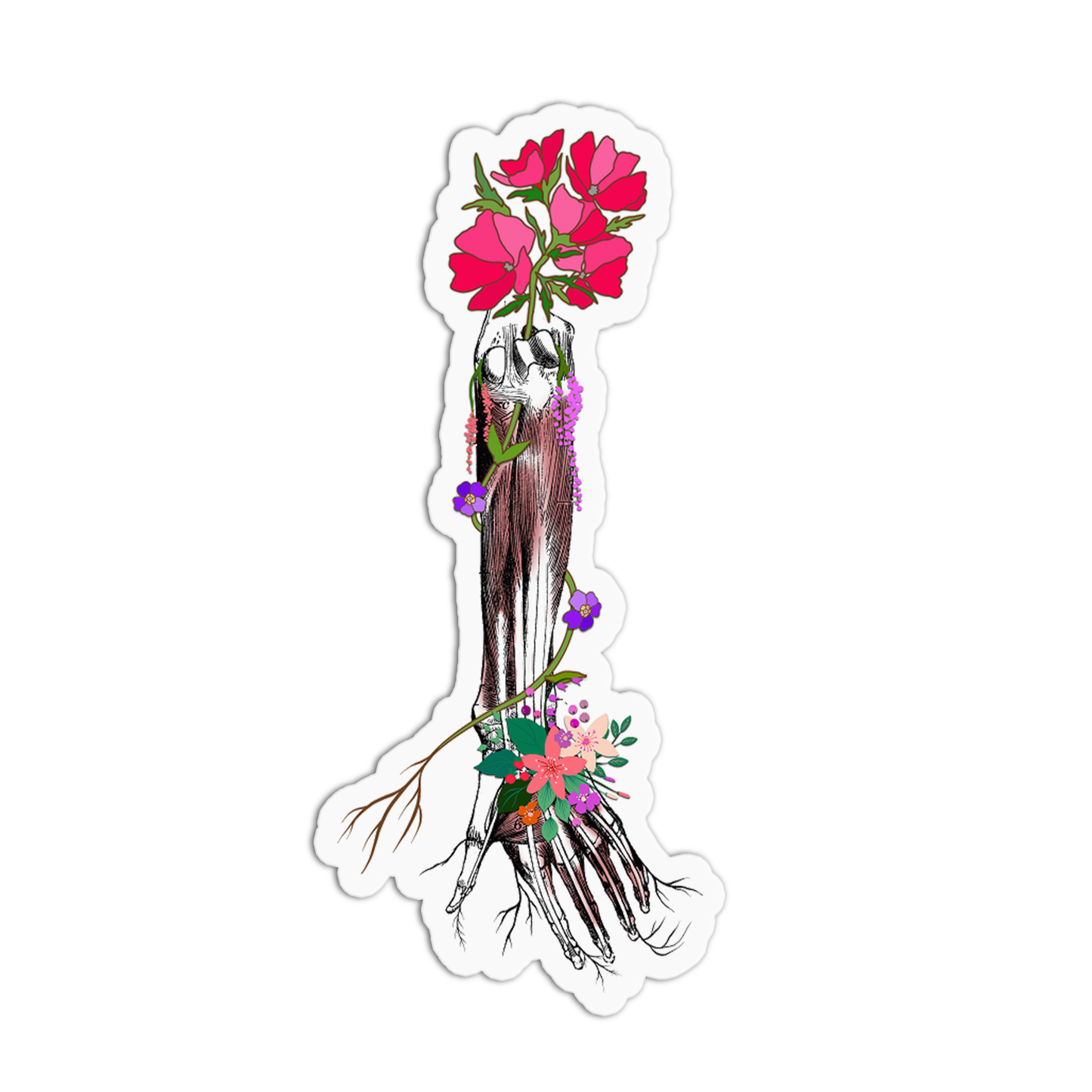 Hand with Flowers Anatomy Sticker
