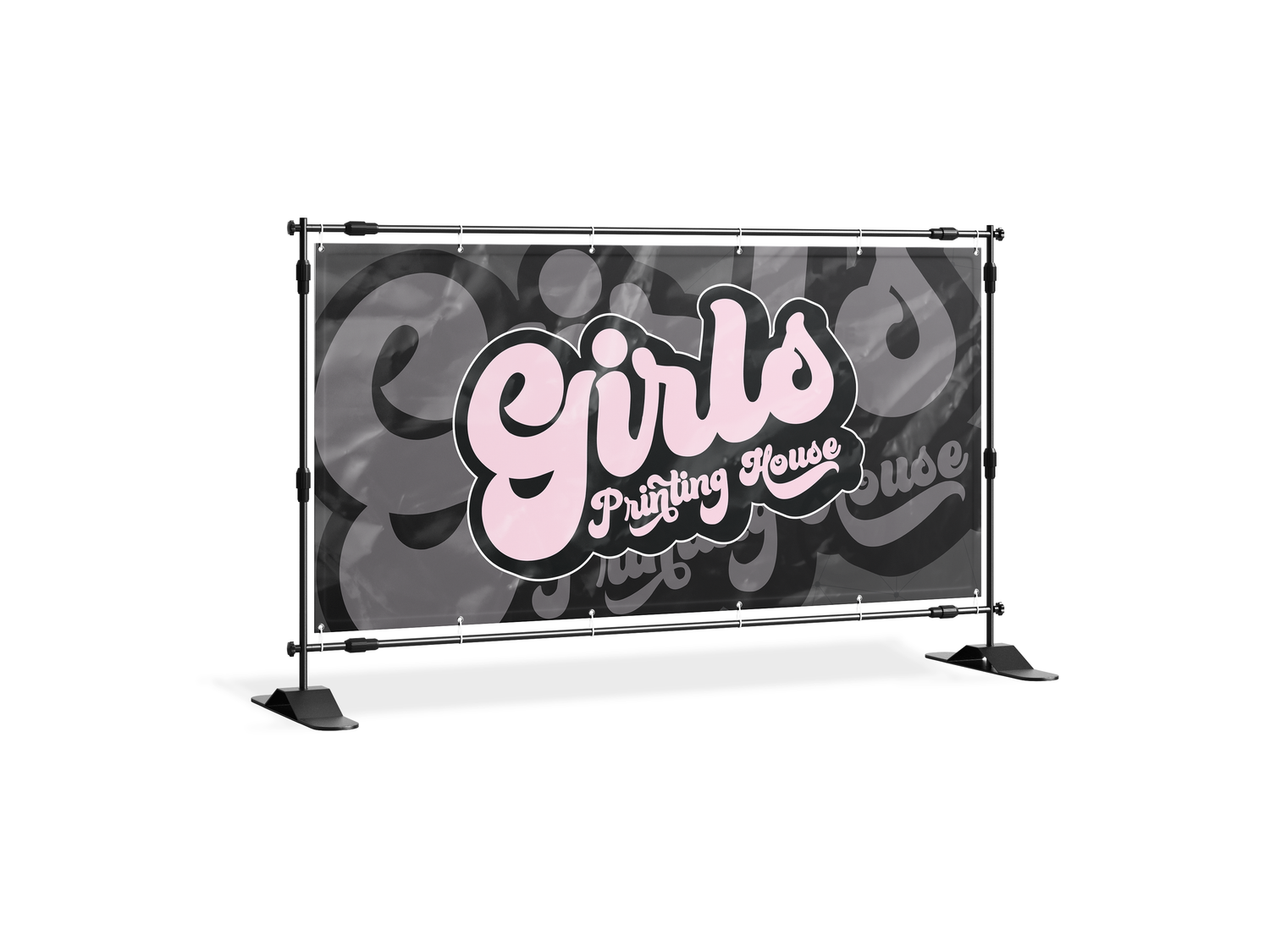 A black banner with pink and white text displaying 'Girls Printing House'.