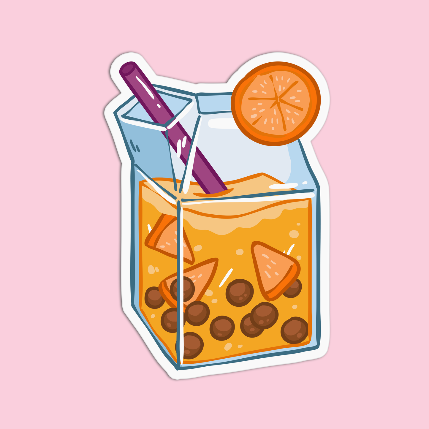 Orange with Pearl Boba Milktea Sticker