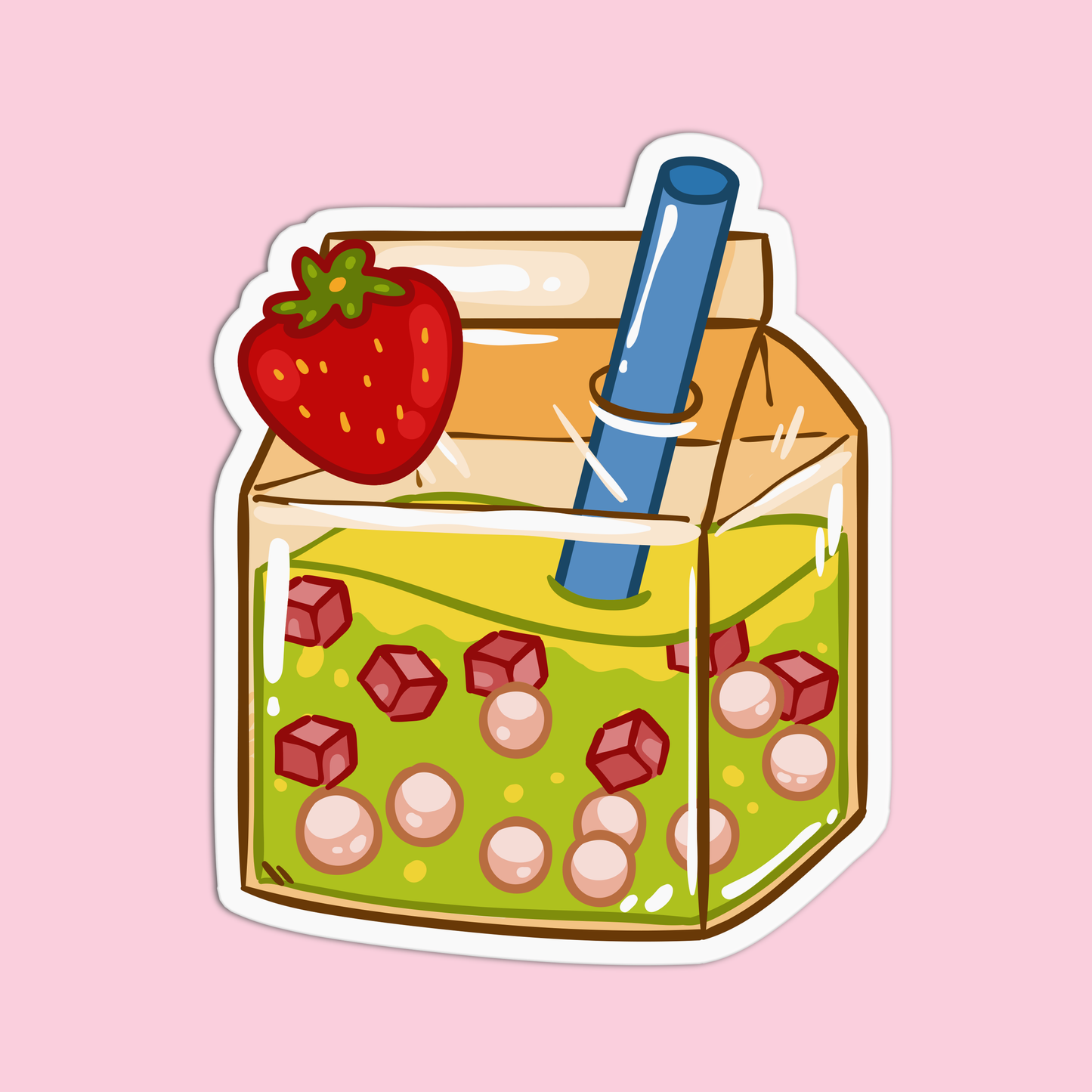 Strawberry w/ Pearls Boba Milktea Sticker