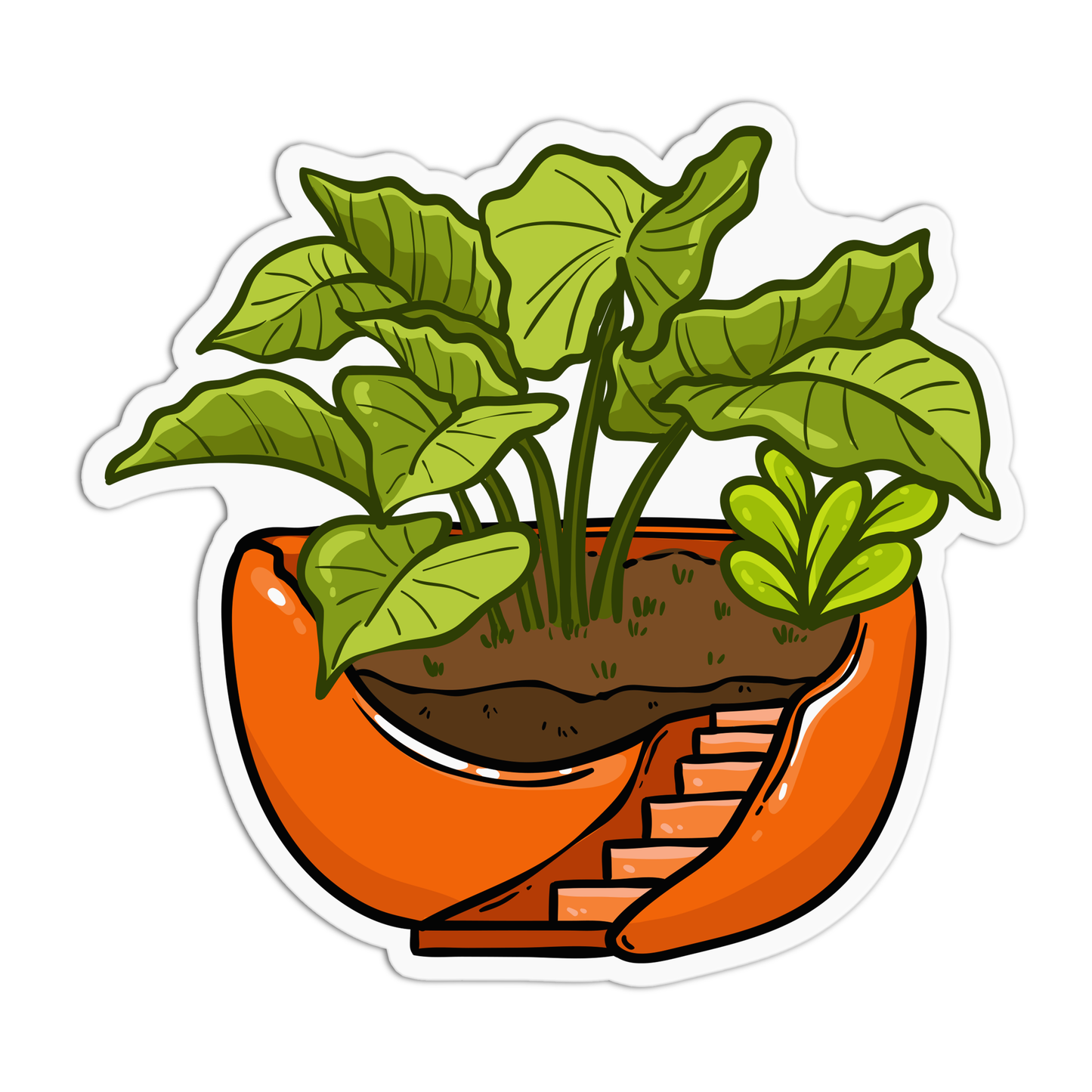Cute Pot With Stairs Plant Sticker
