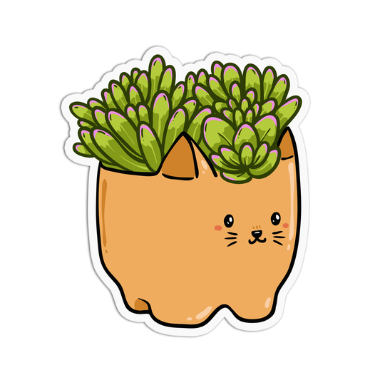 Succulent w/ Cat Pot Plant Sticker